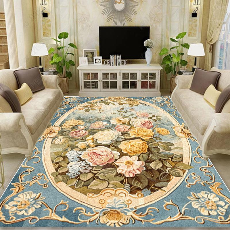 European Style Retro Decoration Carpets Living Room Flower Pattern Rugs Hall Sofa Area Rug Mat Bedroom Cloakroom Anti-Slip Floor