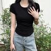 Plain Cotton Short Sleeve T Shirt With Pleated Detail For Casual Wear