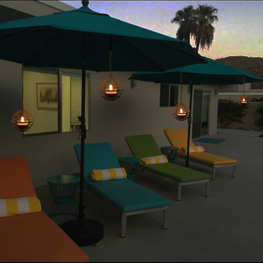 4 Stück Retro Solar-Hängelaternen Outdoor Wasserdicht Rostiges Eisenkugel-Kerzen-Teelicht für Garten Terrasse Zaun Hof Baum Dekor Leuchte