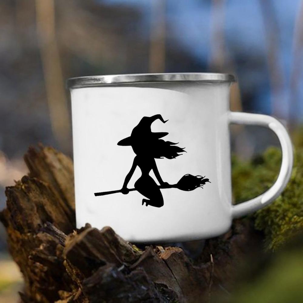 Čarodějnice dýně potisk hrnek retro Halloween smaltované ucho šálky Káva Čaj mléko Hrnky párty Kuchyň dekorovat zábavný dárek pro děti