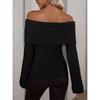 Sexy Off Shoulder Knitted Sweaters for Women Fashion Solid Slim Ribbed Knit Pullover Tops New Long Sleeve Jumpers Pullovers