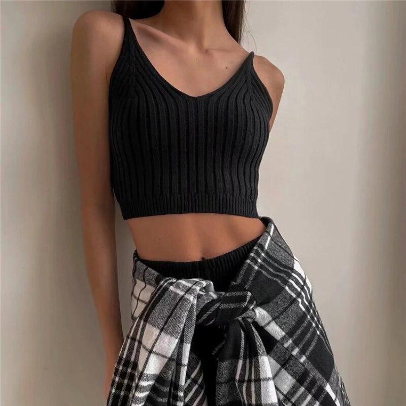 Sexy Crop Tops Pletené Halter Tílko Ženy Léto Camis Košilka bez zad Móda Žebrovaný top s trubkou Dámská zkrácená vesta bez rukávů