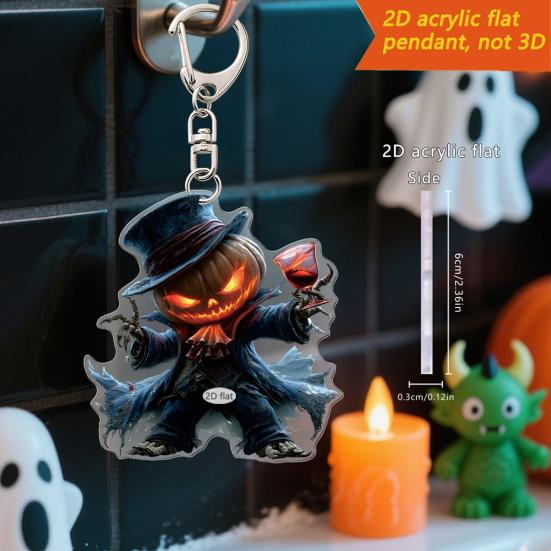 Car Mirror Hanging Accessories Spooky Pumpkin Man 2D Acrylic Rear View Mirror Pendant Flat Auto Interior Halloween Decoration for Car Backpack