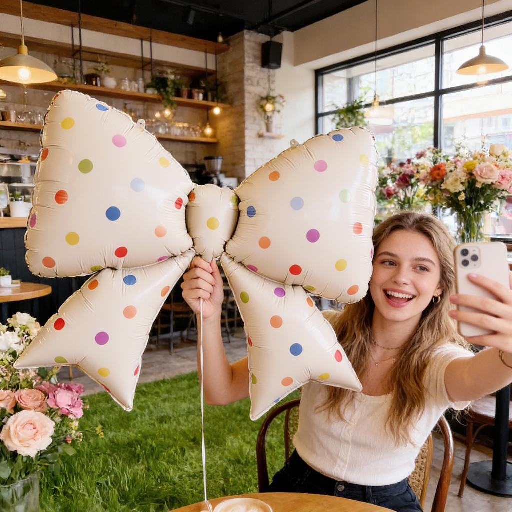 Love Print Bow Aluminum Film Balloon Pink Red Bow Balloon for Birthday Party Wedding Season Mother's Day Decoration Photo Props