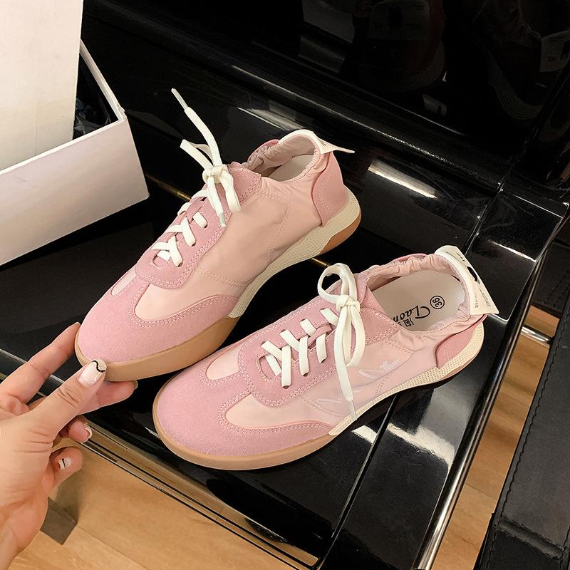 

Кожаные немецкие тренировочные туфли женские эластичная шнуровка на плоской подошве повседневные кеды обувь Форреста Гампа универсальная дышащая спортивная обувь большого размера 43 розовый