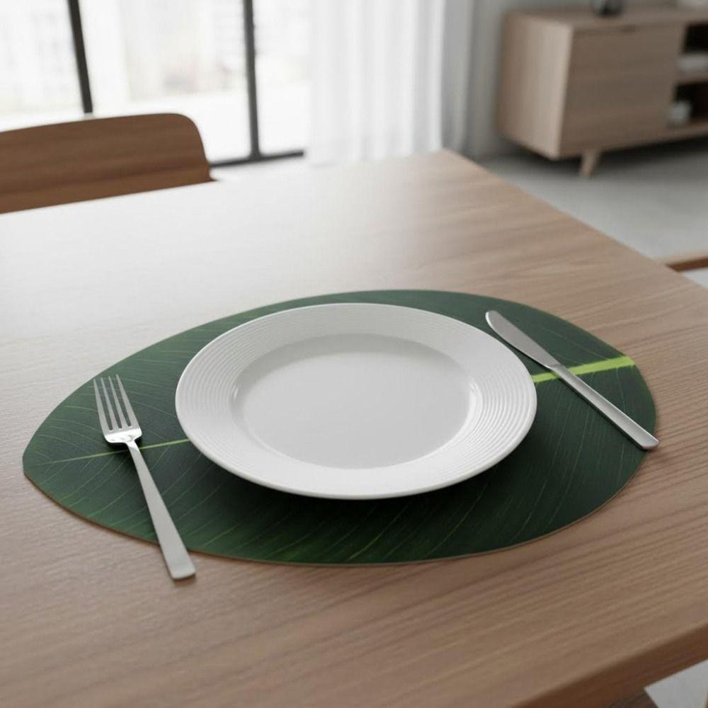 2PCS Waterproof Leaf-Shaped Placemat Stain Resistant Heat Insulation Mat Dinnerware Pad  Dish