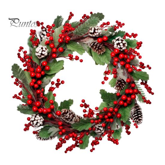 Holiday Home Beautification Christmas Wreath Wall Stickers, Red Berries And Pine Cones Garland Decals, Seasonal Window Filmes Waterproof PVC