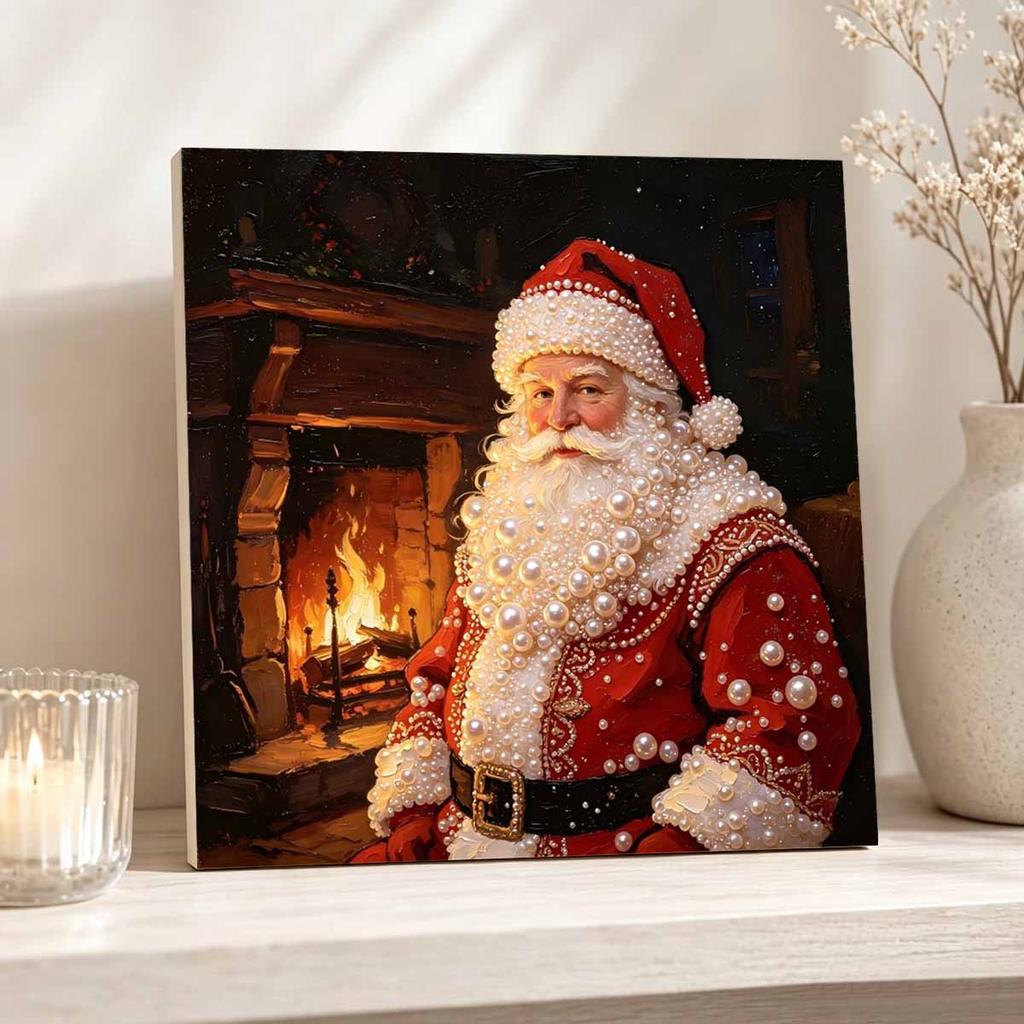 DIY Mini gerahmtes Perlenmalerei-Set Perlen Weihnachtsmann Kamin Leinwand Heimdeko Malerei