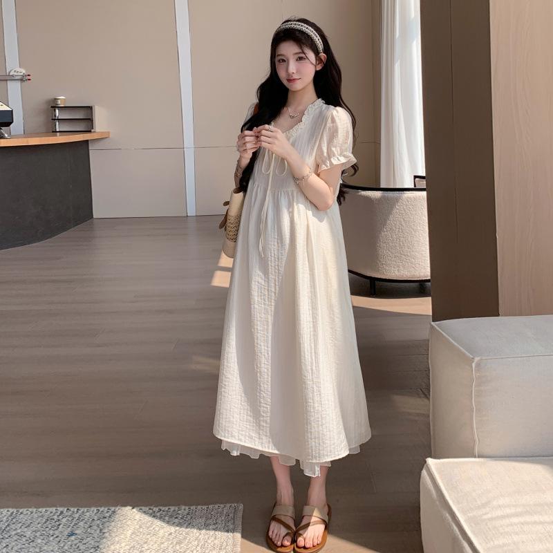 Maternity Summer Lace Patchwork Two-Piece Striped Dress M