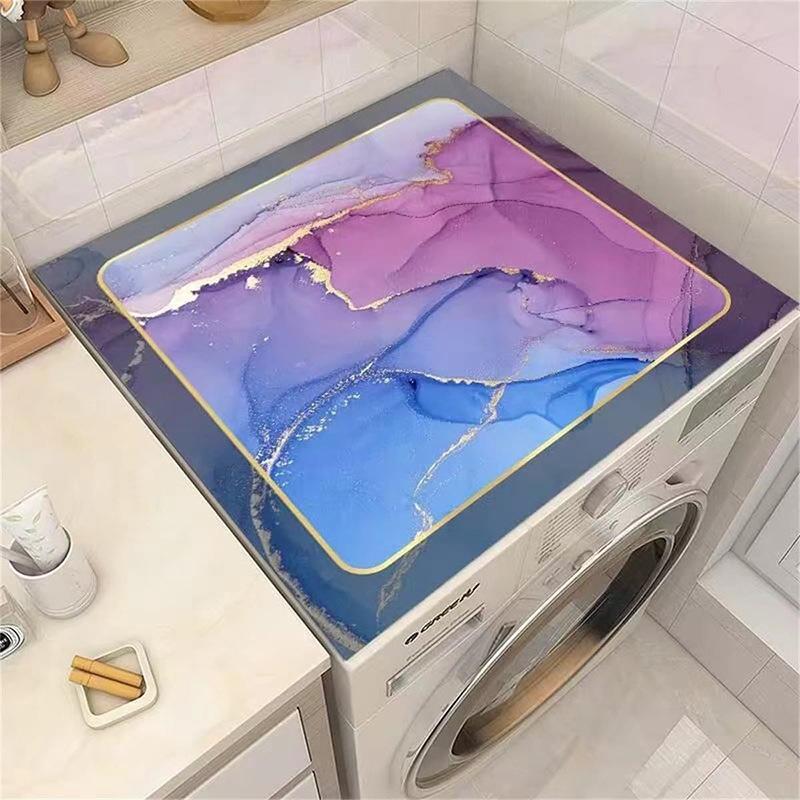 Vintage Checkered Printed Washing Machine Dust Cover Pad, Quick-Dry Absorbent Protective Top Mat For Washer And Dryer