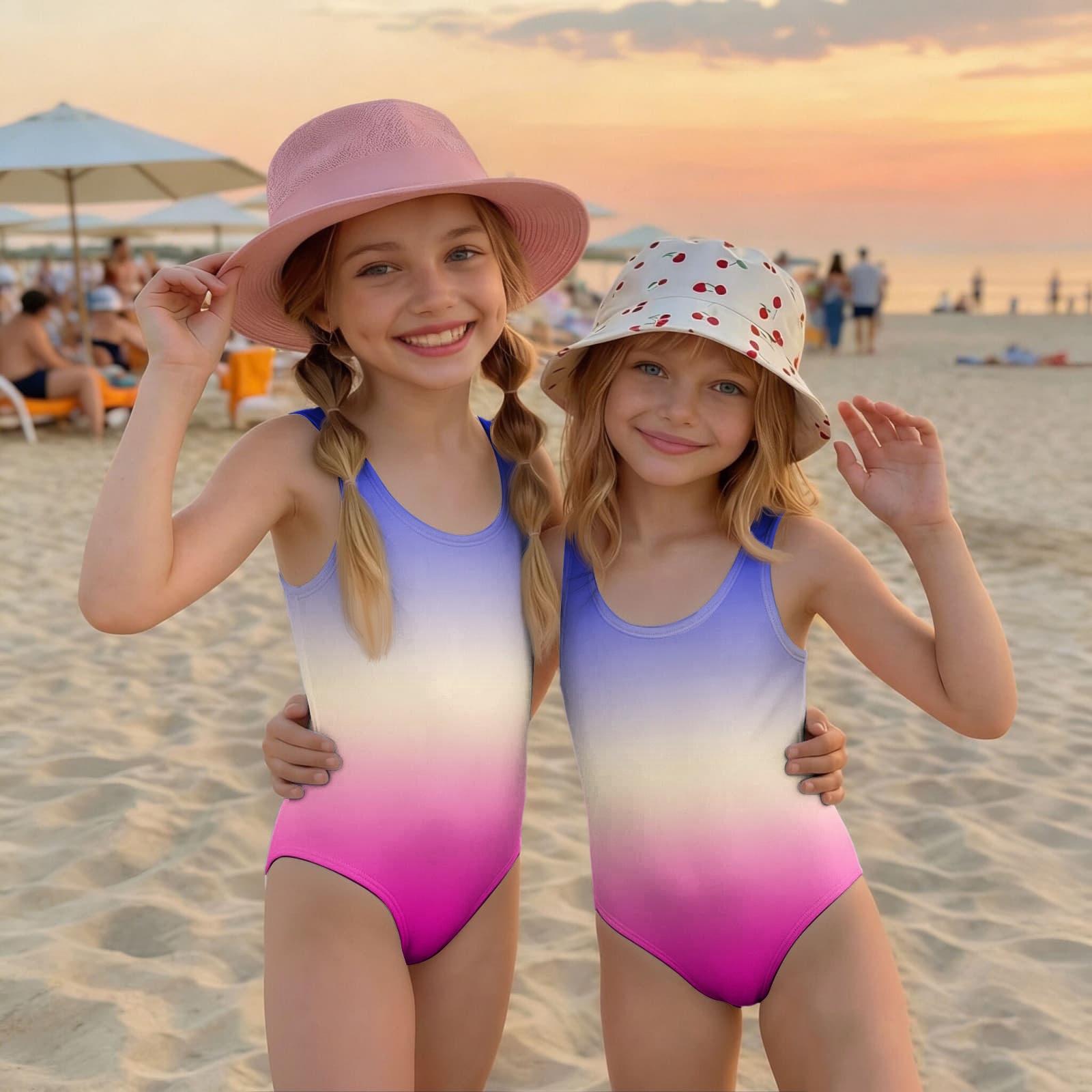 

Girls One Piece Swimsuit Summer Gradient Print Sleeveless Casual Swimwear Beachwear for Kids Lightweight Quick Dry 140