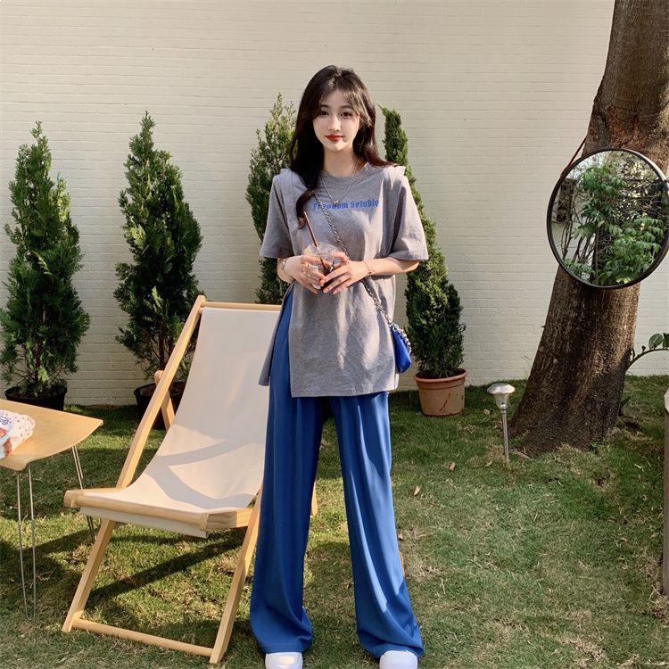 

Petite Women s Summer Set: Schoolgirl Style T-shirt & Wide-Leg Pants S (Recommended: 70-90)