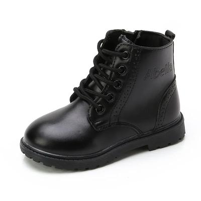 Boys Boots Girls Tide Boots Black Leather Classic Kids Ankle Boots Size 21-37 Cross-tied Children's Tide Boots Soft Autumn New