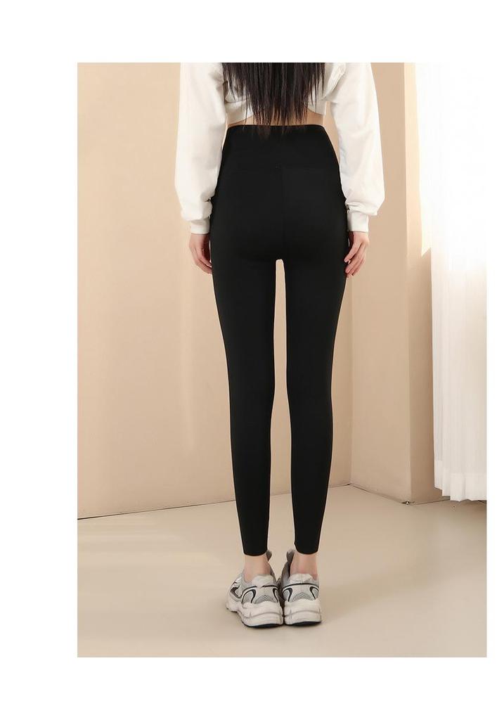 Women's Shark Skin Zippered Slimming Pants - Thickened Velvet Base Layer for Body Shaping Yoga, Autumn/Winter Warm Barbie Style.
