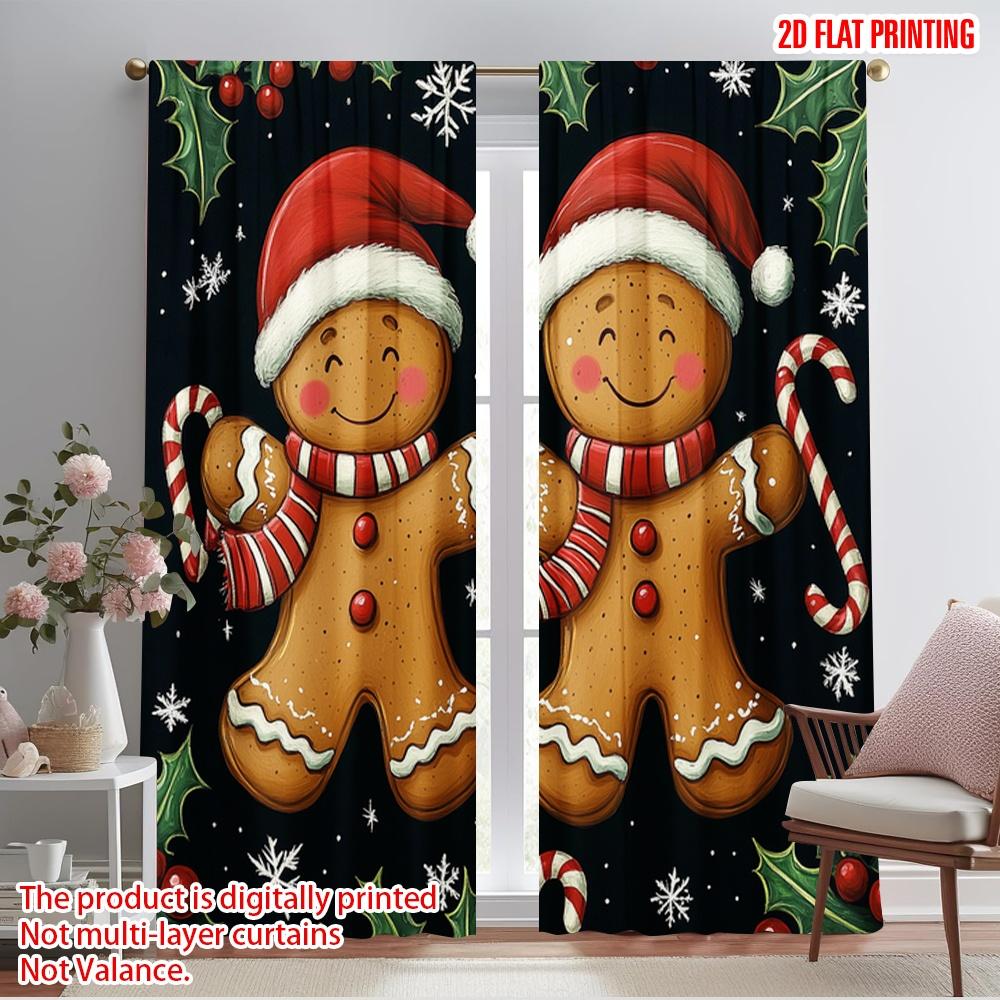 

2pcs,2D plane printing Minimalist Curtains Gingerbread Couple Christmas Festive Holiday Durable 100% Polyester Fabric (without 52.50×116.00 CM 2pcs