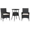 Vidaxl 3-Cz. Garden Furniture Set With Cushions, Black, Poly Rattan