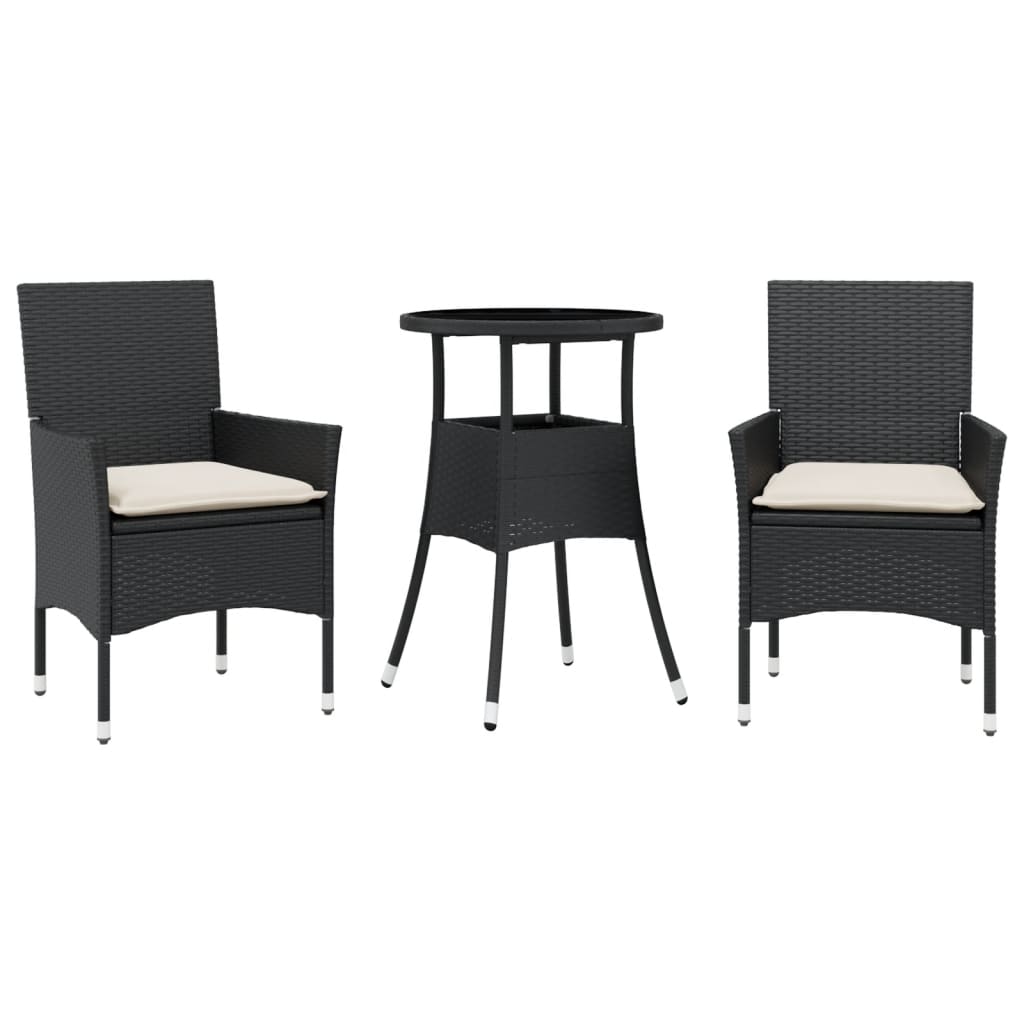 Vidaxl 3-Cz. Garden Furniture Set With Cushions, Black, Poly Rattan