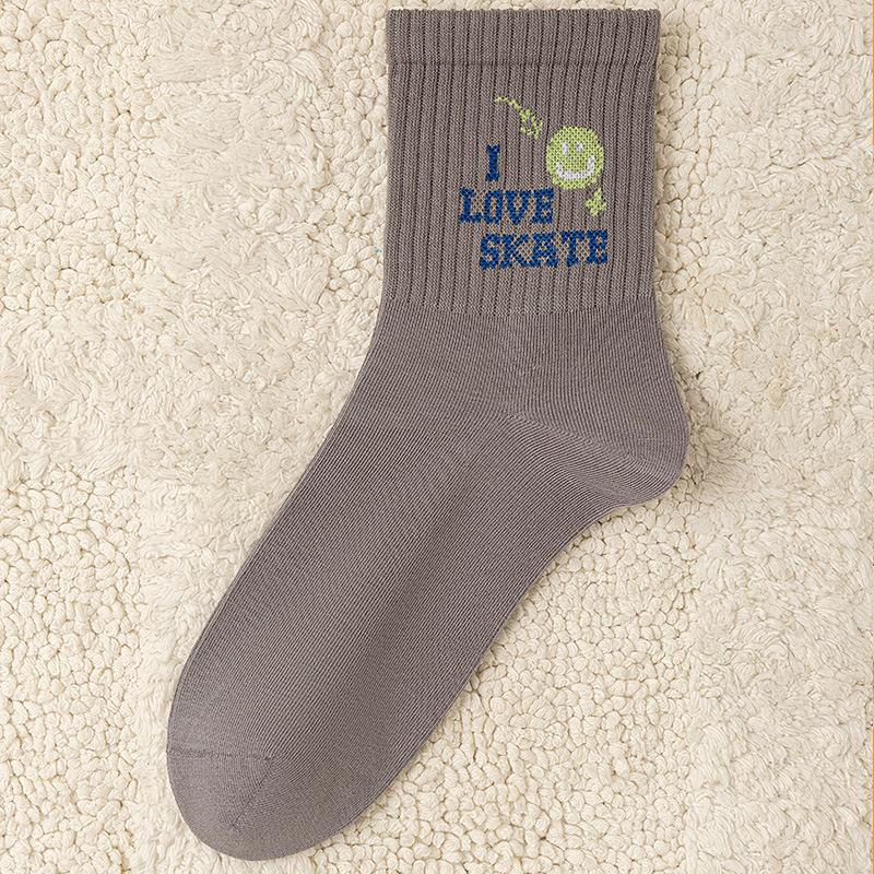 

Мужские новые трендовые осенние мультяшные носки-трубы без косточек, впитывающие пот, дышащие, спортивные 1 pair темно серый