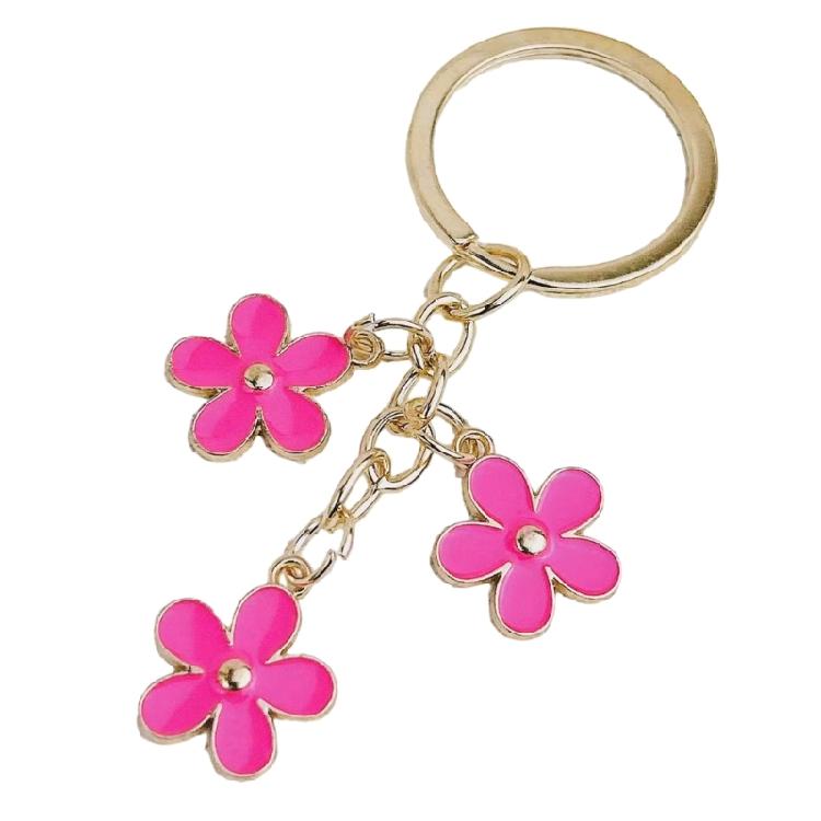 Colorful Flower Keychain Zinc Alloy Floral Keyrings Fashionable Bag Charm Key Holder Ornament Gift for Women and Teens