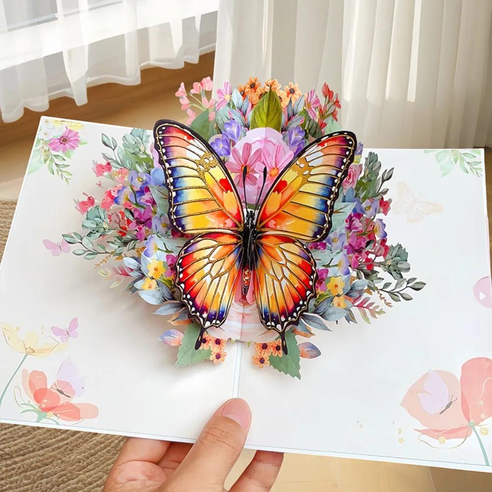 Neue 3D-Schmetterlings-Pop-up-Karte Beste Wünsche Gänseblümchen Postkarte Ornament Einladungen Glückwunschkarte Muttertag