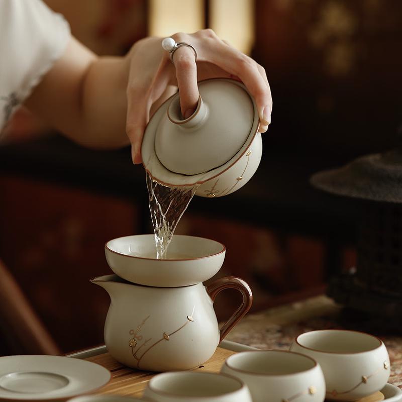 Handcrafted Ru Kiln Mended Ceramic Teapot Set with Xishi Pot