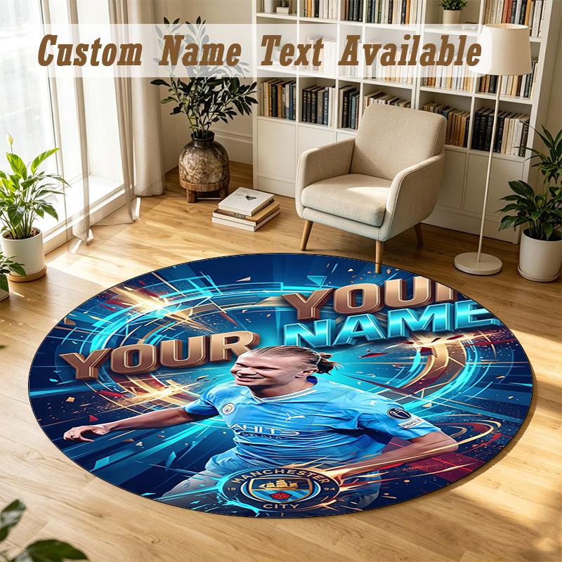 Round Rug Custom NameErling Haaland Pattern Non Slip Carpet Home Floor Decor