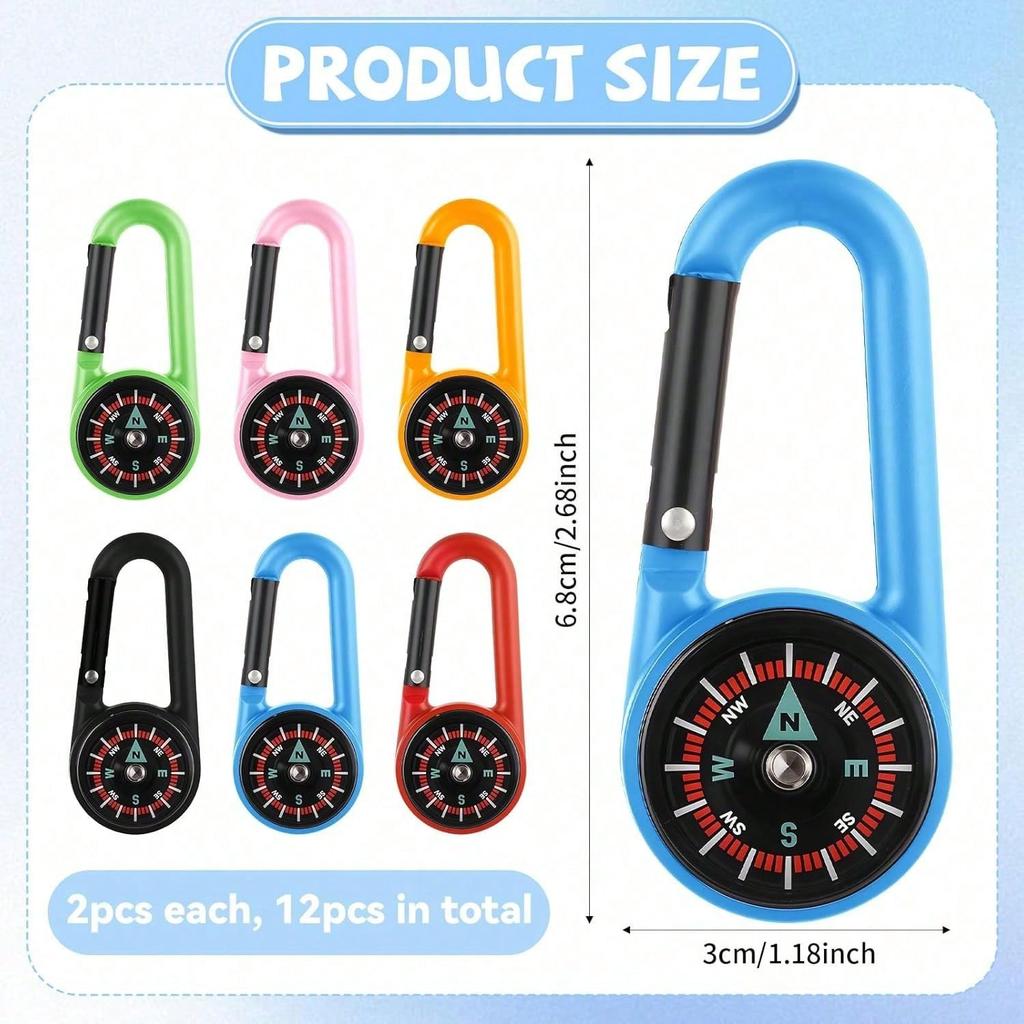 12 STUKS Mini Kompas Sleutelhangers Kleine Zakformaat Kleurrijke Kompassen, Essentiële Overlevingsuitrusting voor Volwassenen. Gebruik in meerdere scènes: Ideaal accessoire voor buiten