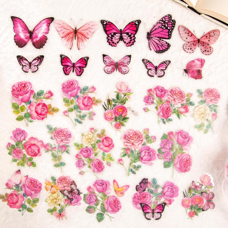 50Pcs Colorful Butterfly & Flower Sticker Pack Forest Fresh Mixed Style Journal Scrapbook DIY Supplies