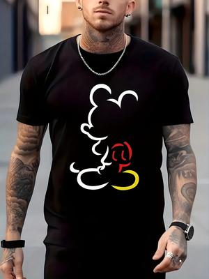 Disney Men's T-shirts, Mickey Series T-shirts, Men's Casual and Comfortable Pure Cotton T-shirts, Sporty and Loose Men's Clothin
