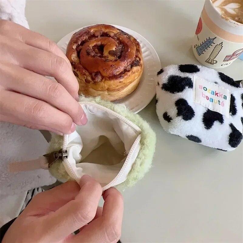 Stripes Plush Coin Purse Kawaii Cute Key Money Card Case Bags Small Coin Bags for Women Boys Girls Gift Mini Handbag