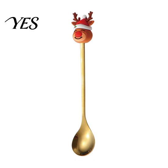 Rust Resistant Flatware Christmas Fork/Spoon, Durable Stainless Steel, with Cute 3D Doll Spoons Decor Utensil, for Festive Home Restaurant Steel Spoon B