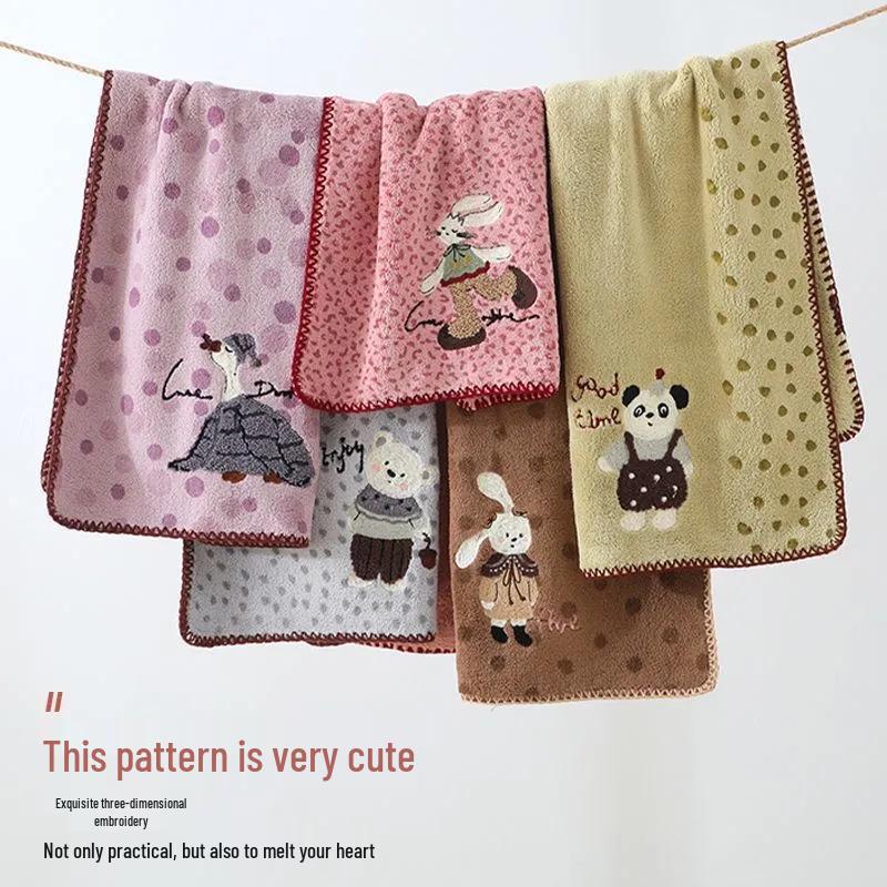 Soft High-Density Coral Fleece Towel - Absorbent, Thick Face & Hair Drying with Fresh 3D Floral Design