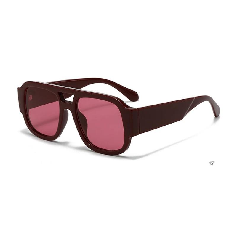 Fashion Men Double Bridges Square Sunglasses Women Candy Color Retro Wide Legs Men  Glasses Shades UV400 Oculos De Sol