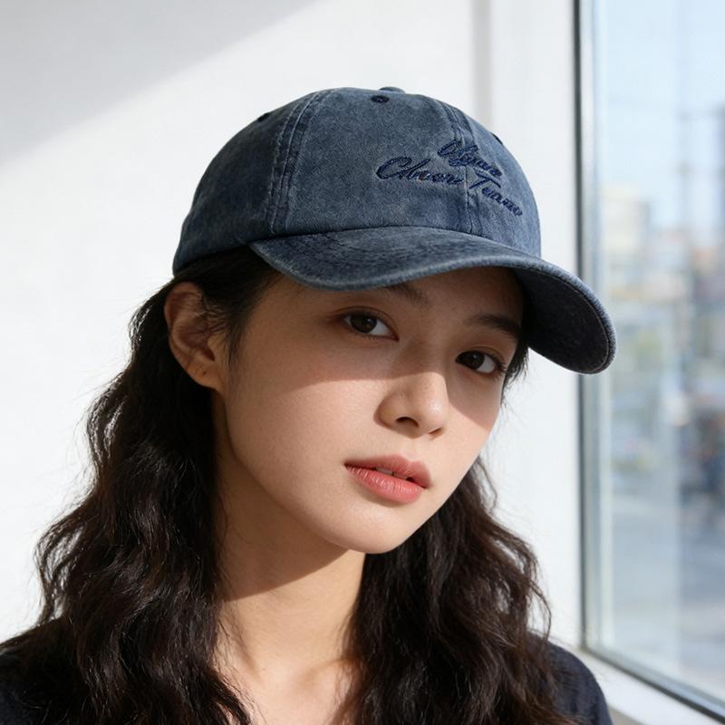 New face small wide brim gray washed hat to make old denim sunscreen sunshade cap M（56-58cm）