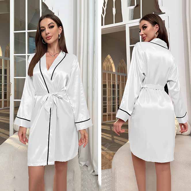 Damen Satin Morgenmantel V-Ausschnitt Kimono Bademantel Loungewear Kunstseide Nachtwäsche für Zuhause & Spa