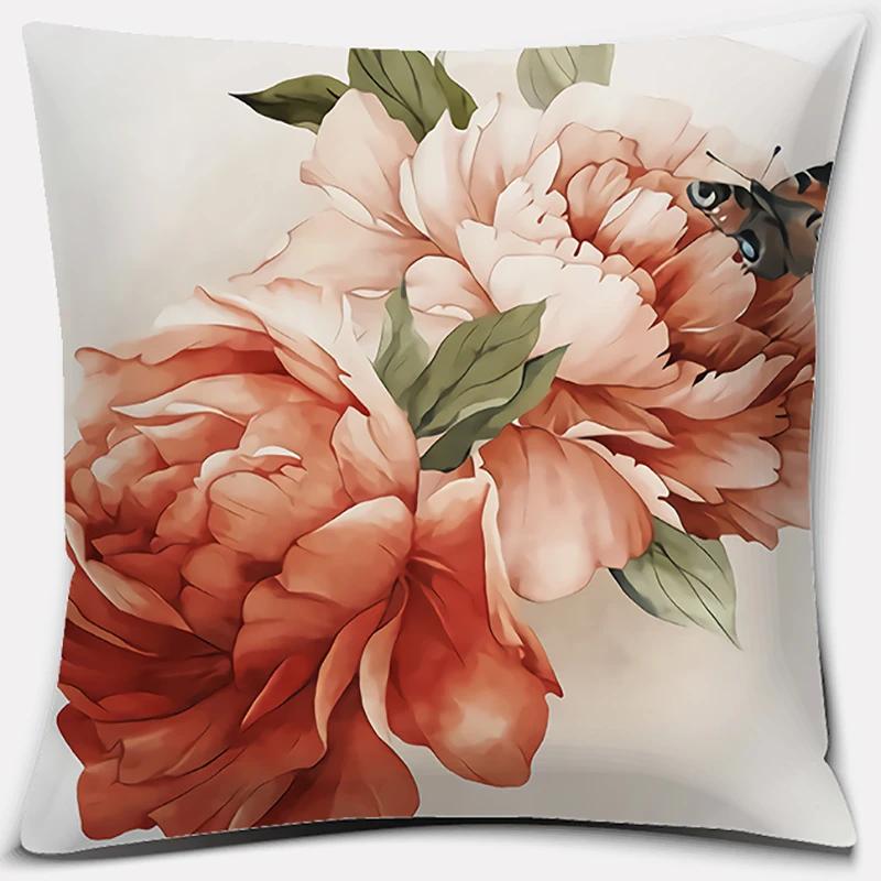 Nordic Rose Flower Print Pattern Cushion Cover Home Living Room Sofa Office Decorative Pillow   45x45cm