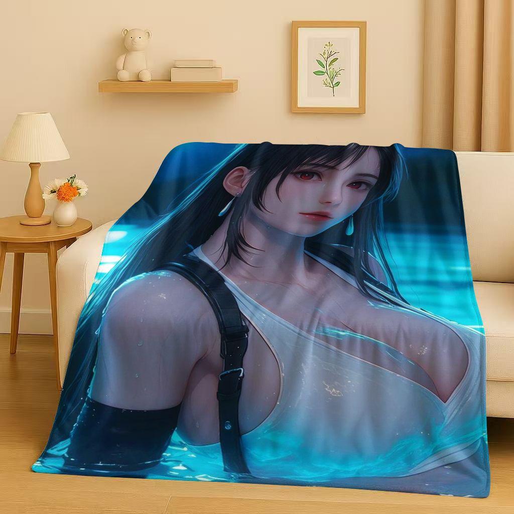 HD Tifa Aerith Sexy Lace Girl Cartoon Flannel Blanket,Ultra Soft Warm Plush Throw for Home Bedroom Bed Sofa Cover Picnic Kids