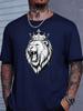 Unisexs Summer Tee Crown Lion King Sketch Print Short Sleeve Soft Street Top for Trendy Powerful Male Daily Fashion Wear Tops