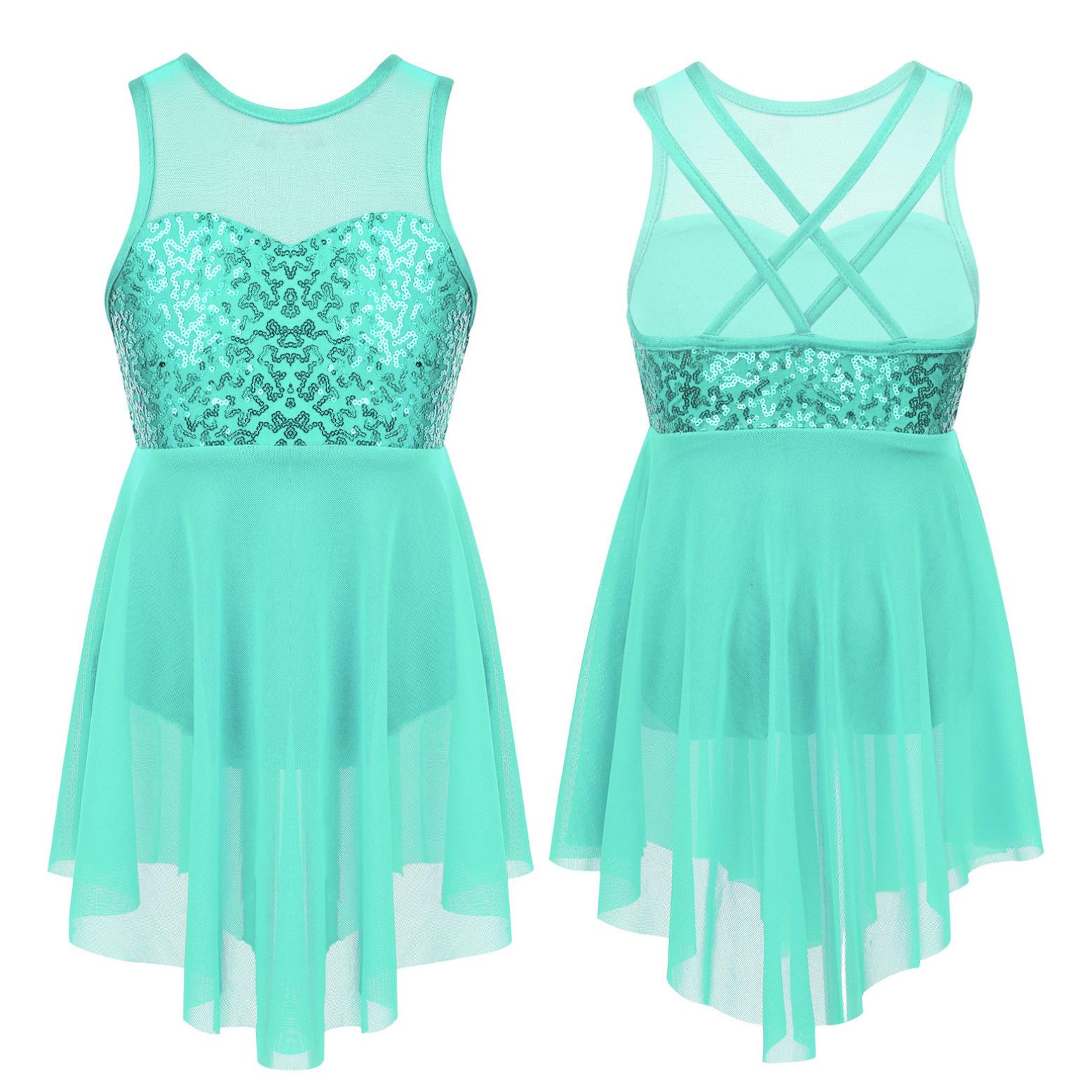 

Сучасні ліричні танцювальні костюми для дітей, дівчаток, балетне купальник без рукавів із блискітками, хрест-навхрест на спині 5-6 Years білий