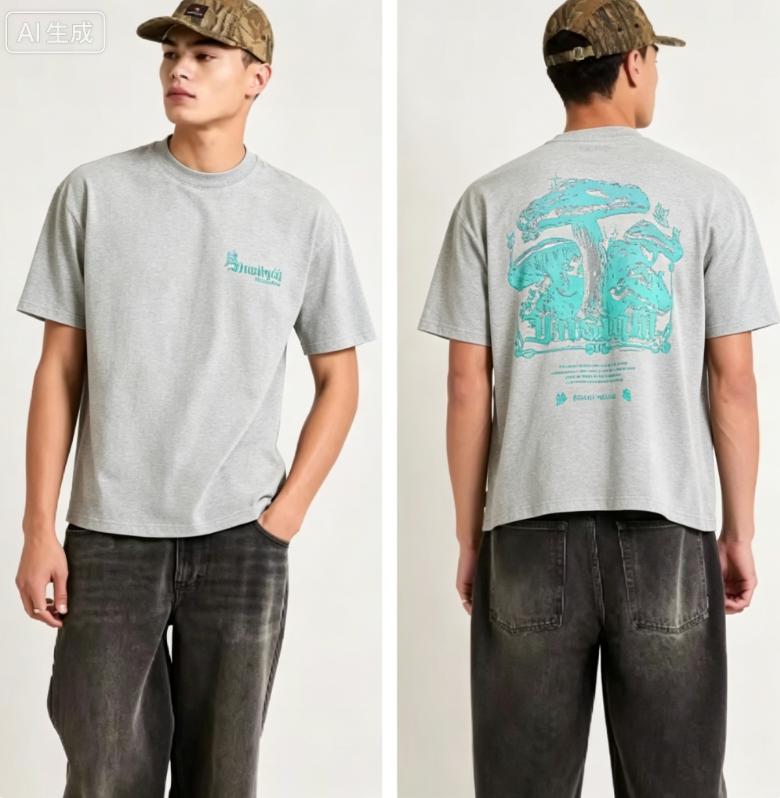 2026 New Roundneck Tshirt Gothic Style Mushroom Pattern Suitable For Both Men And Women Short Sleeve Tshirt