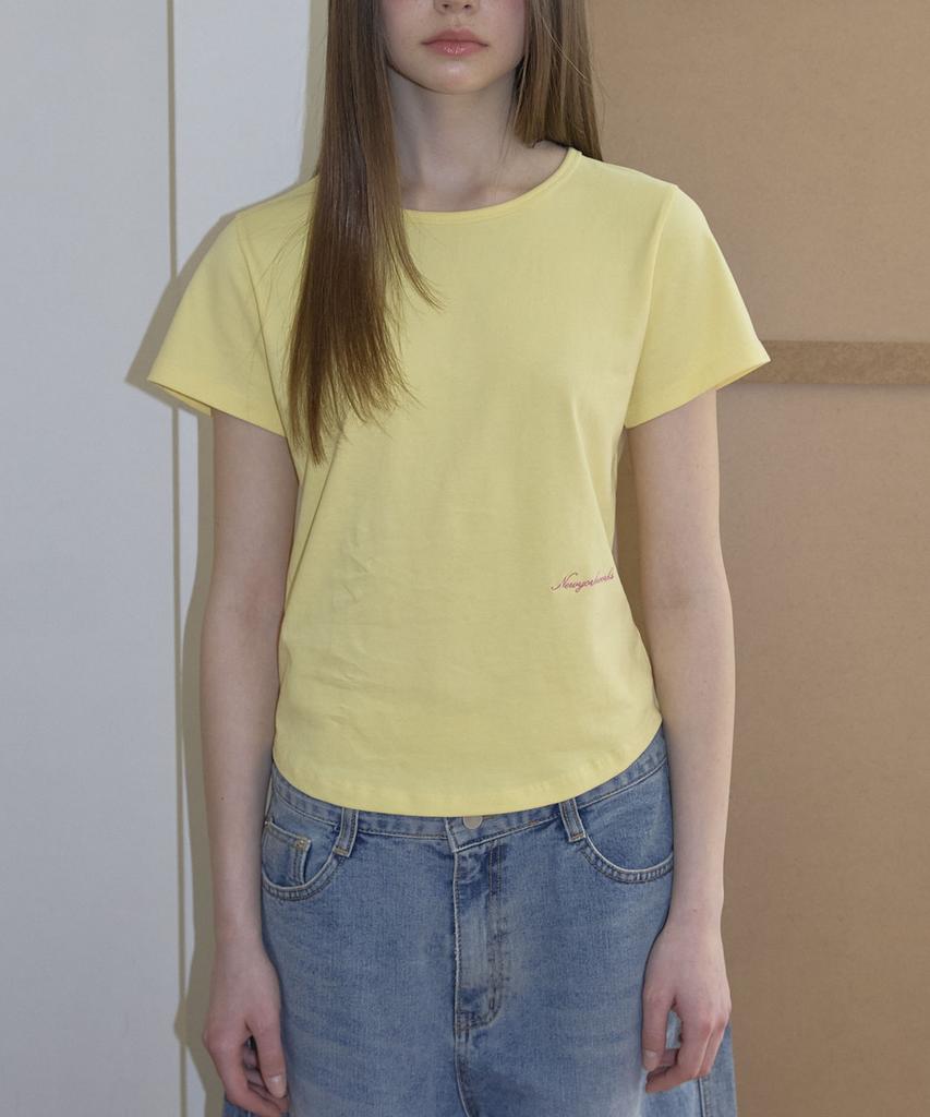 Nyuyogwogseu Embroidered Round Short Sleeve T-Shirt_Lemon