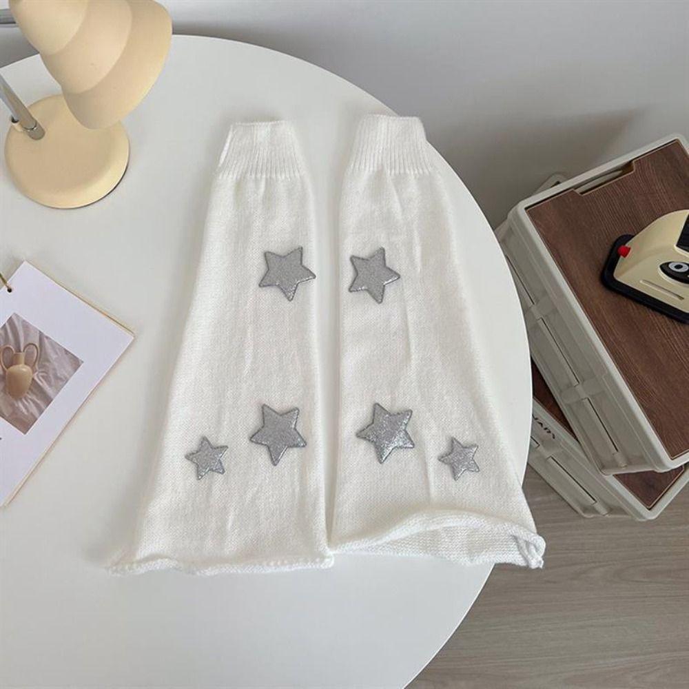 Star Decoration Knit Long Socks Striped Leg Warmers Vintage Boot Cuffs For Women