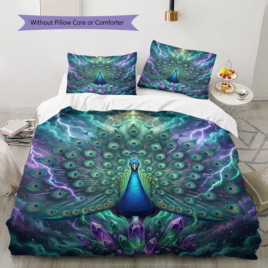Peacock Pattern Bedding Quilt Set Quilt Cover Pillowcase Home Decoration Birthday Gift (1 * Duvet Cover + 2 * Pillowcase, Without Core)