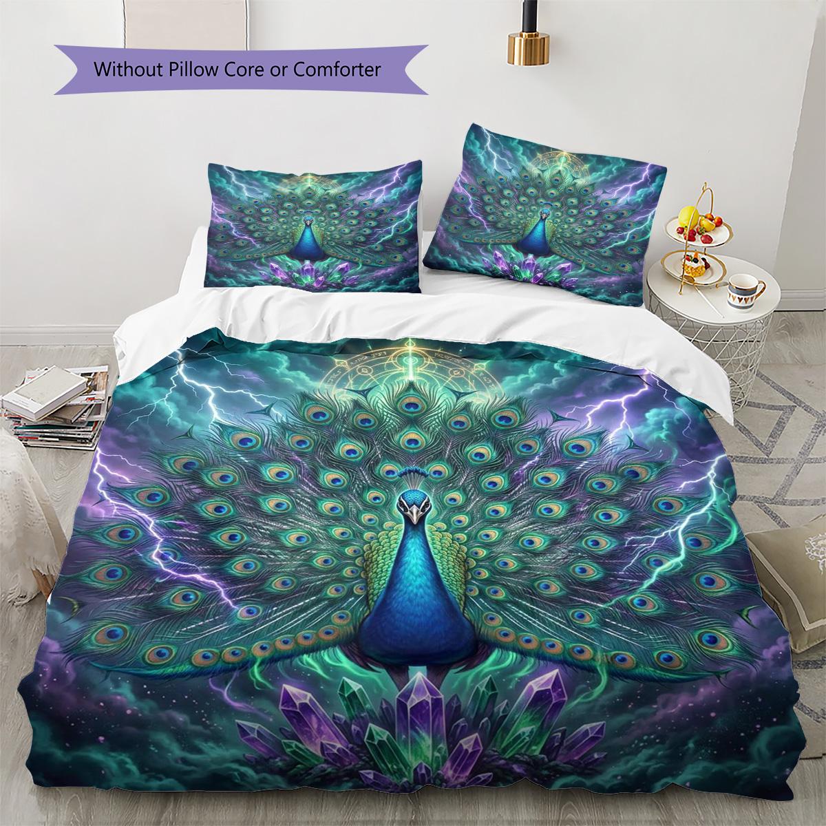 

Peacock Pattern Bedding Quilt Set Quilt Cover Pillowcase Home Decoration Birthday Gift (1 * duvet cover + 2 * pillowcase, without core) 135x200cm