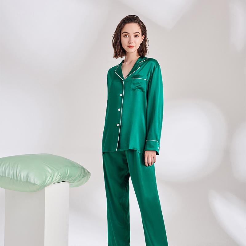 Heavyweight Mulberry Silk Pajama Set: Unisex 22 Momme Long Sleeve, Suitable for Outside Wear