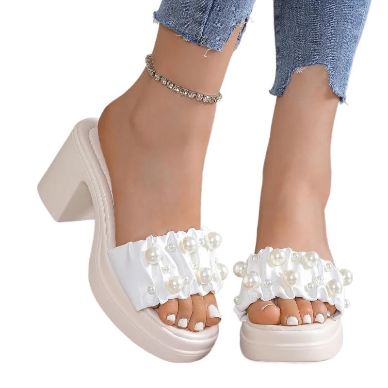 Fashion Shoes Female 2025 New Open Toe Women's Slippers Fashion String Bead Dress Slippers Women Summer Outdoor Best Seller High Heels
