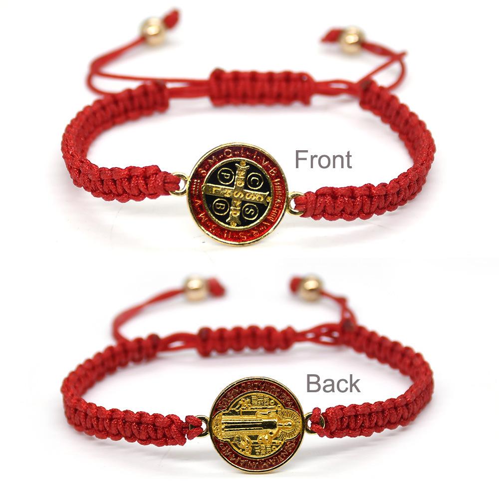 Christian Bracelet Of Saint Benedict, Red Or Black Cord Chain, Saint Benedict Cross Bracelet, Lucky Charm, Jewelry For Men And Women.