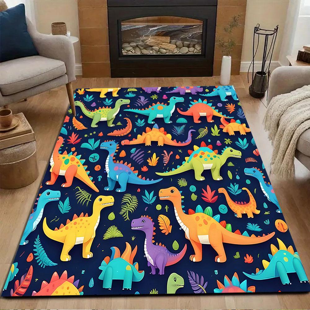 Colorful Cartoon Dinosaurs Pattern Patterned Carpet, Non Slip Mat Suitable for Living Room and Bedroom Sofas
