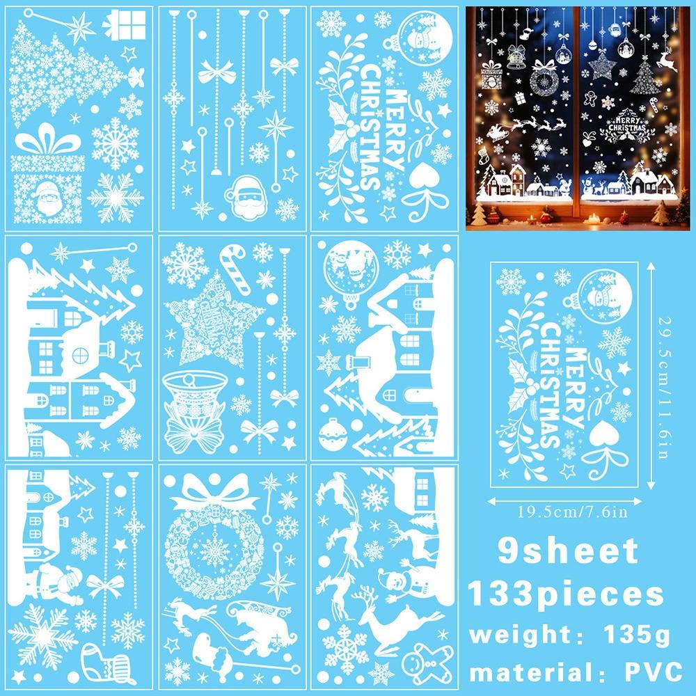 9PCS/Set Electrostatic Cartoon Santa Glass Decals Decorative Static Sticker  Home Decoration