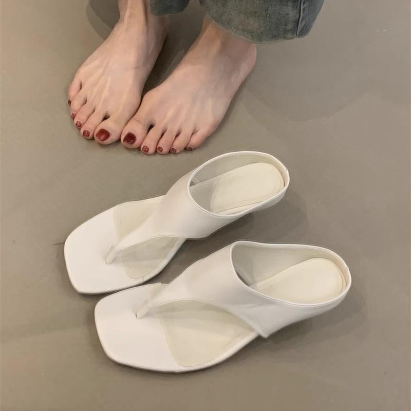 2025 Summer New Style Mid Heels Sandals Women's Flip Flops Comfortable Slimming High Heels Slip-On Shoes Korean Style Slippers
